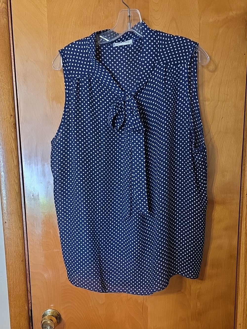 Jon & Anna Navy and White Polka Dot Tie-Neck Sleeveless Camisole